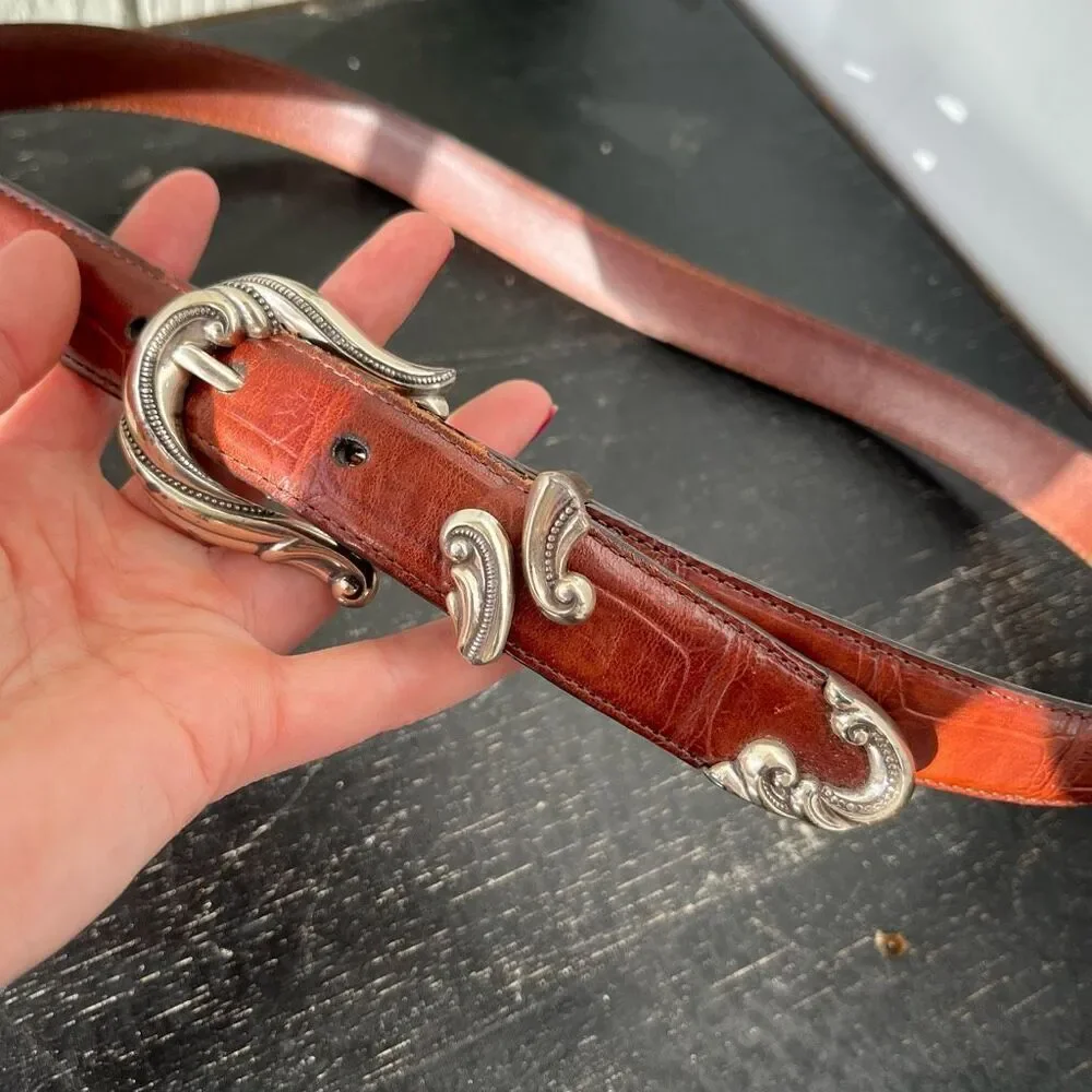Vintage Croc Embossed Leather Belt 32.5–37
